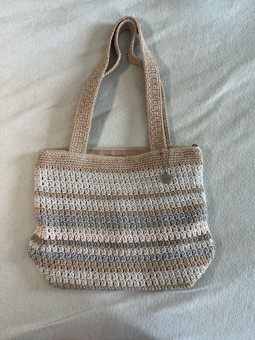 LIKE NEW!!! The Sak Crochet Stripe Tote in Beige, Gray and tan